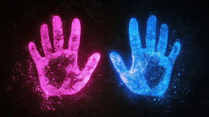 Obraz premium Abstract Glowing Handprints In Pink And Blue