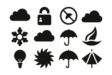 Set of silhouette Weather and Nature Icons with Simplistic Style, weather icon silhouette vector illustration 