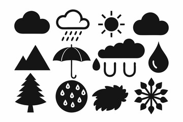 Set of silhouette Weather and Nature Icons with Simplistic Style , weather icon silhouette vector illustration