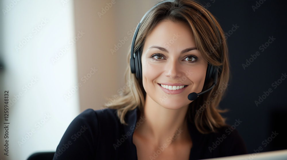 Poster Smiling customer service representative working in office