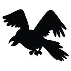 Cute cartoon hand drawn vector crow icon silhouette.