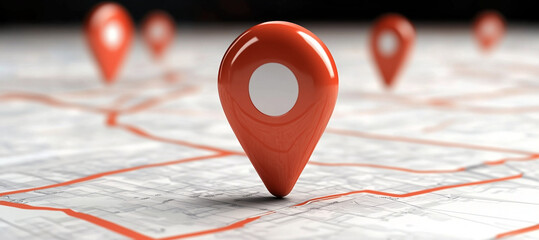 abstraction on the theme of the destination point. bright 3d mark of the destination point on the abstract map 