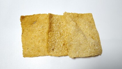 Kerupuk Gendar or Gendar cracker, are delicious Indonesian food for snacks. Isolated on white background