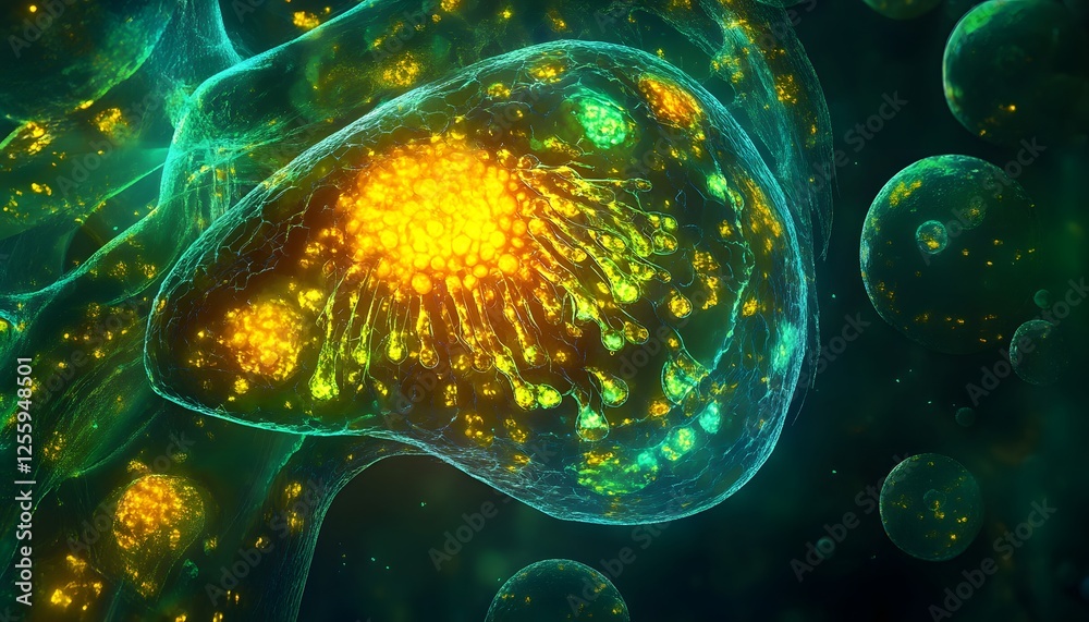 Aufkleber vibrant microscopic view of colorful cell structures in dark environment
