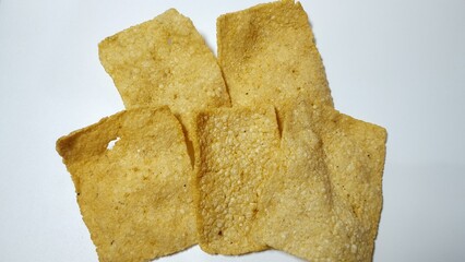 Kerupuk Gendar or Gendar cracker, are delicious Indonesian food for snacks. Isolated on white background