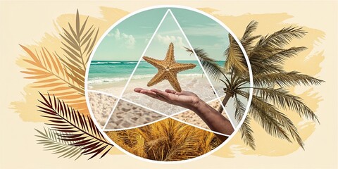 Bahamas beach starfish collage for travel blogs, vacation promotions, marine conservation awareness, tropical-themed designs, and summer holiday marketing campaigns