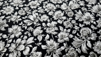 Black and white floral patterned fabric background