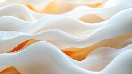 Obraz premium Abstract close up view of wavy, white, and pale orange textured surfaces, with a soft, light and dynamic design. The layers of the material create a sense of depth and movement.
