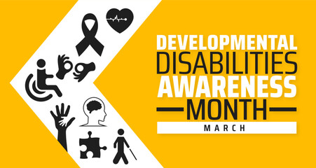 Developmental Disabilities Awareness Month background banner or poster design template. observed every year in March. Holiday concept. Use to any Template, card, poster, placard, template.