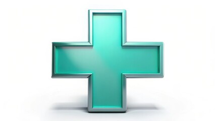 Obraz premium Teal Cross Symbol on White Background