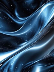 Abstract Blue Flowing Waves with Glittering Particles Background Design