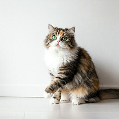 very beautiful black and red grey cat on isolated white background 