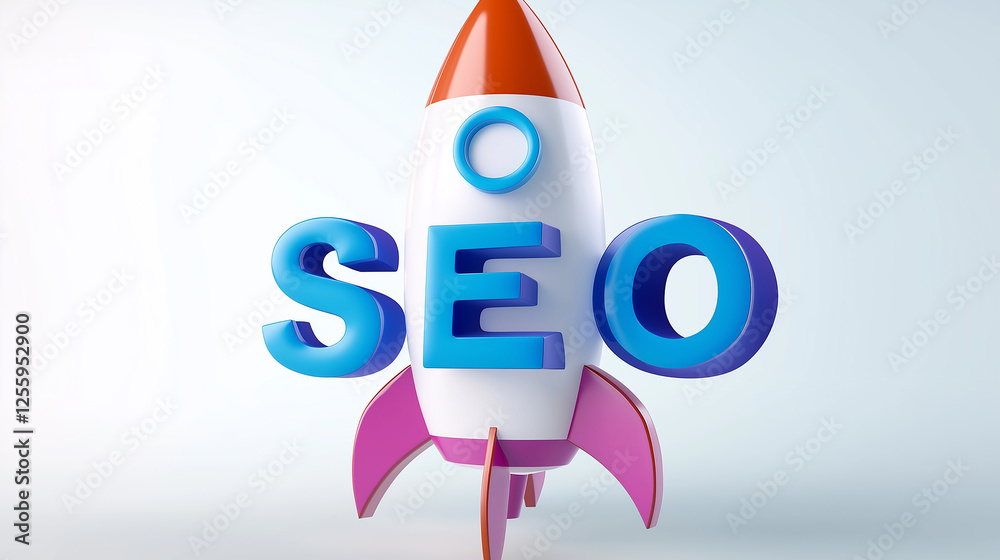 Poster seo rocket is taking off, showing search engine optimization success