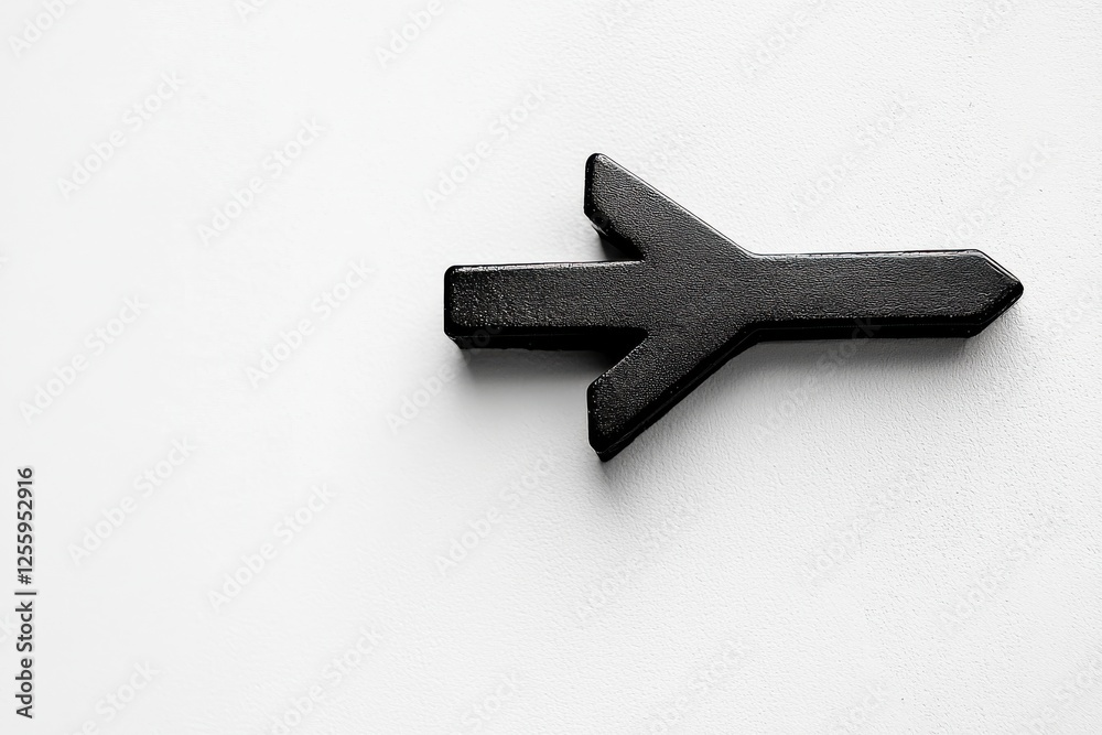 Poster decorative black arrow symbol on a white surface indicating direction and purpose in a minimalist de