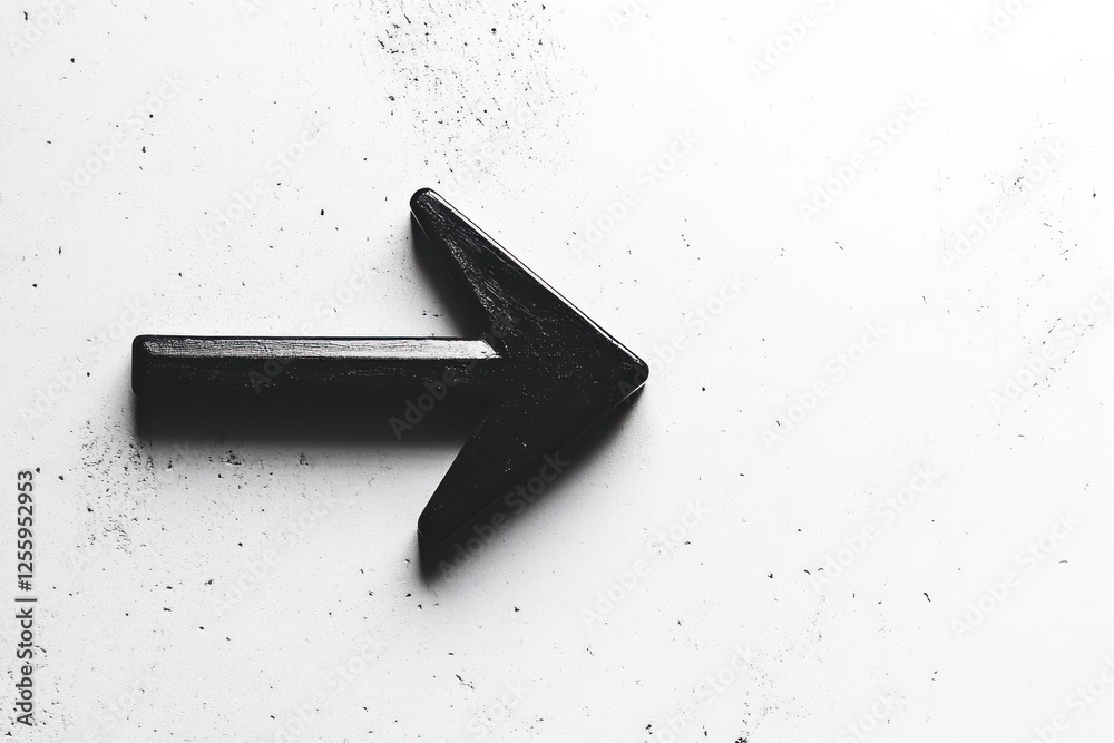 Poster black wooden arrow pointing right on a minimalist white background with subtle texture
