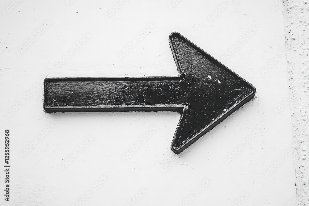 Poster black arrow pointing right on a white wall indicating direction in a minimalist setting
