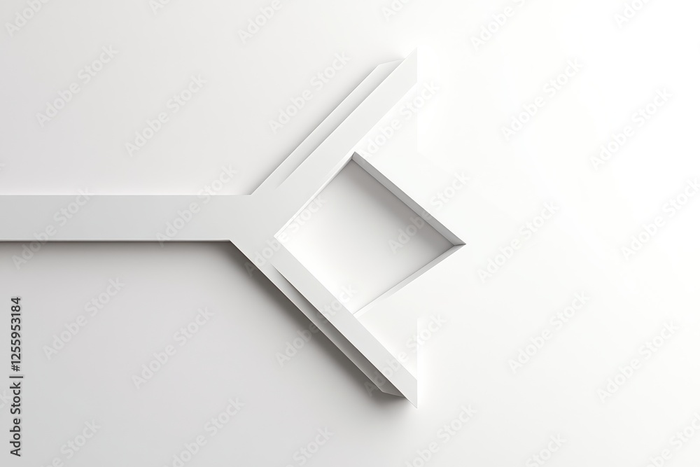 Poster creative design of a minimalist arrow shape against a bright white wall in a modern setting
