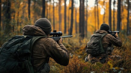 Hunters in Autumn Forest: A Day of Precision and Skill
