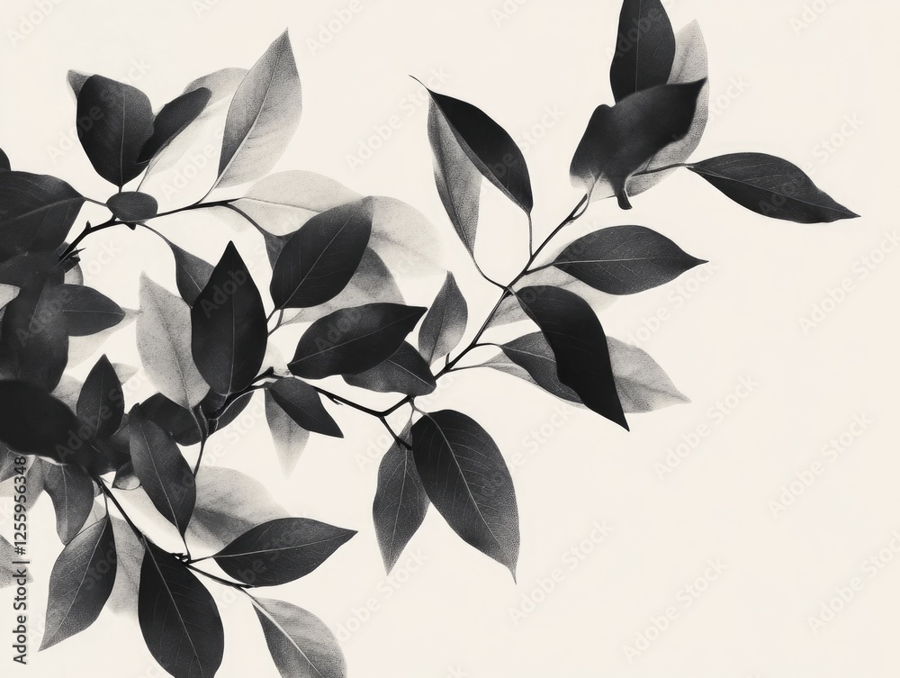 Canvas Prints Black and White Leaves on Branch