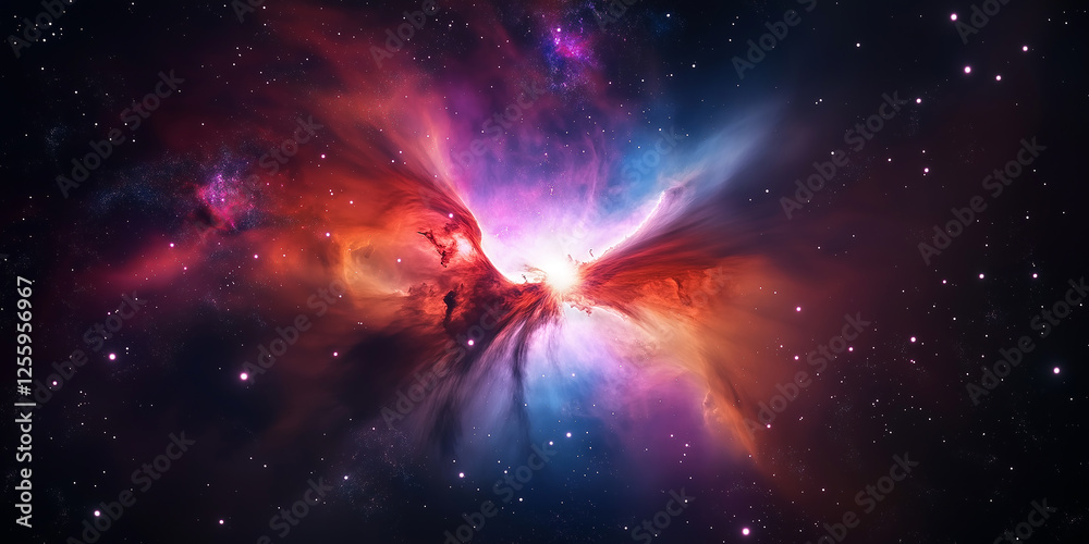 Aufkleber Colorful nebula cloud exploding in the deep space with shining stars