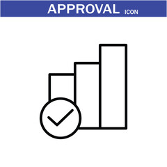 Approval icon. Containing accept, certified, thumps up, agreement, approve, validation, seal approved, confirmation and decision icons. Vector Line Icon set art by illustrator eps 10