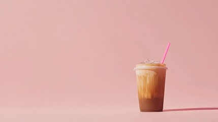 An iced coffee positioned with a minimalist background, allowing space for creative text or branding