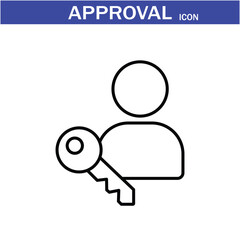 Approval icon. Containing accept, certified, thumps up, agreement, approve, validation, seal approved, confirmation and decision icons. Vector Line Icon set art by illustrator eps 10