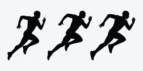 Running Man Silhouette. Active Running Silhouette. Runner in Motion. Dynamic Running Pose. Sporty Silhouette of a Runner.