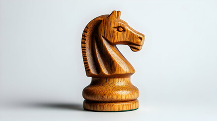 Photo: Wooden Knight Chess Piece on White Background