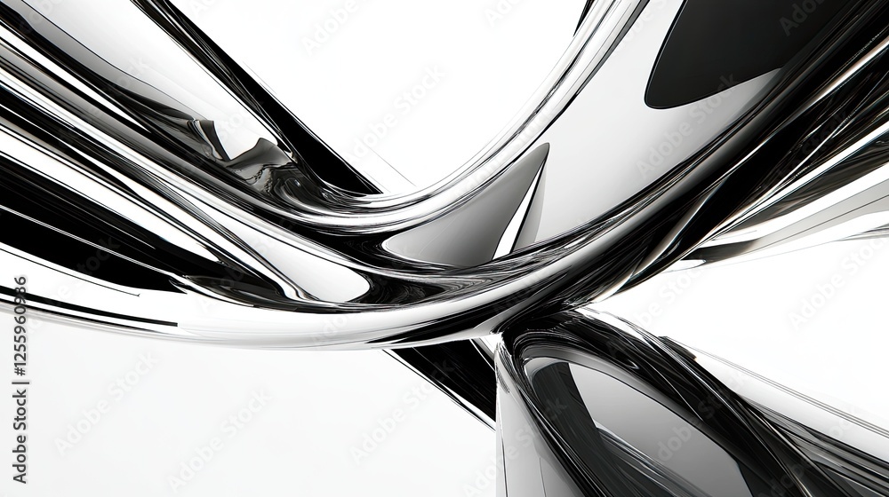 Poster dynamic 3d layers of flowing shapes intertwining and creating movement in a digital, futuristic sett