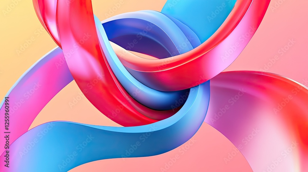 Poster dynamic 3d layers of flowing shapes intertwining and creating movement in a digital, futuristic sett