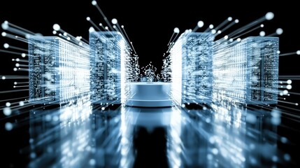 Dynamic data visualization virtual space digital art futuristic environment abstract perspective technology concept