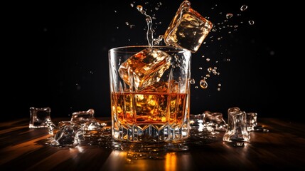 Whisky Mixing: Ice Cube Falling Into Glass