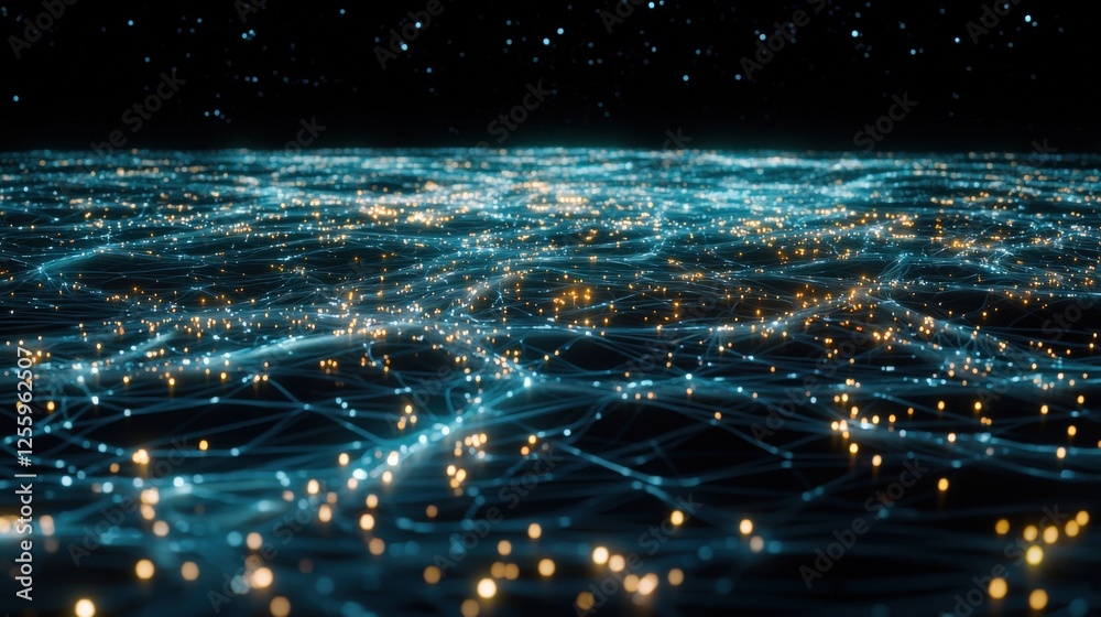 Poster dynamic digital network abstract space visual art cosmic environment wide angle connectivity in tech