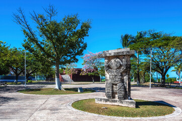 Ancient historic Mayan statue in Champoton.