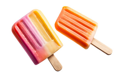 A fruity popsicle with bright orange and pink colors, isolated on a empty plain background