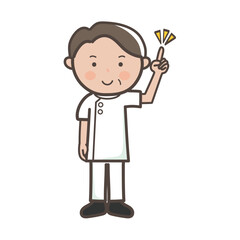 ポイントを説明する整体師（マッサージ師）の男性の全身イラスト