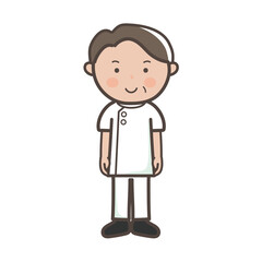 笑顔で正面を向く整体師（マッサージ師）の男性の全身イラスト