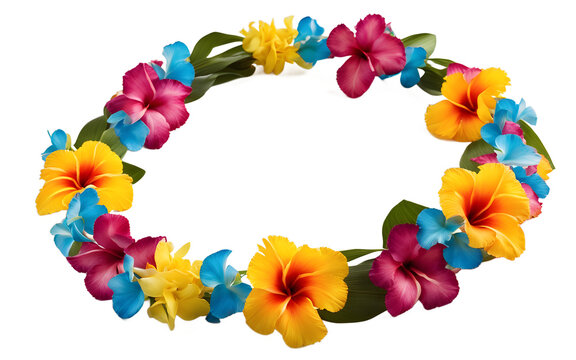 Fototapeta A Hawaiian flower lei with bright tropical colors, isolated on a empty plain background