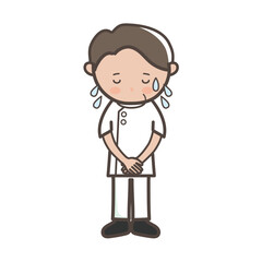 大汗をかいて謝る整体師（マッサージ師）の男性の全身イラスト