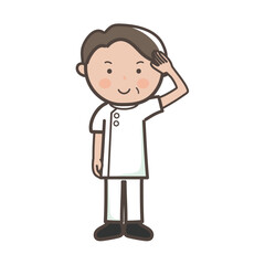 了解ポーズをする整体師（マッサージ師）の男性の全身イラスト