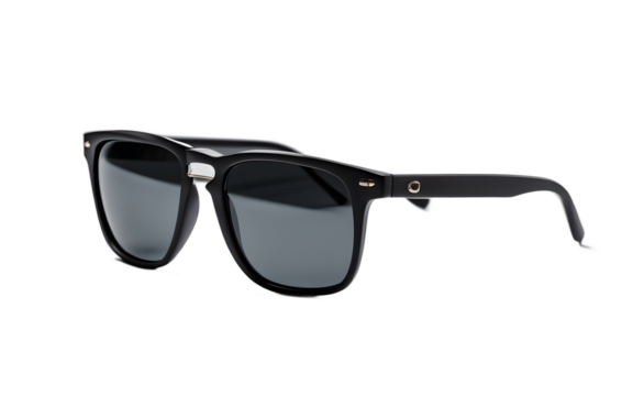 A pair of polarized sunglasses with a matte black frame, isolated on a empty plain background