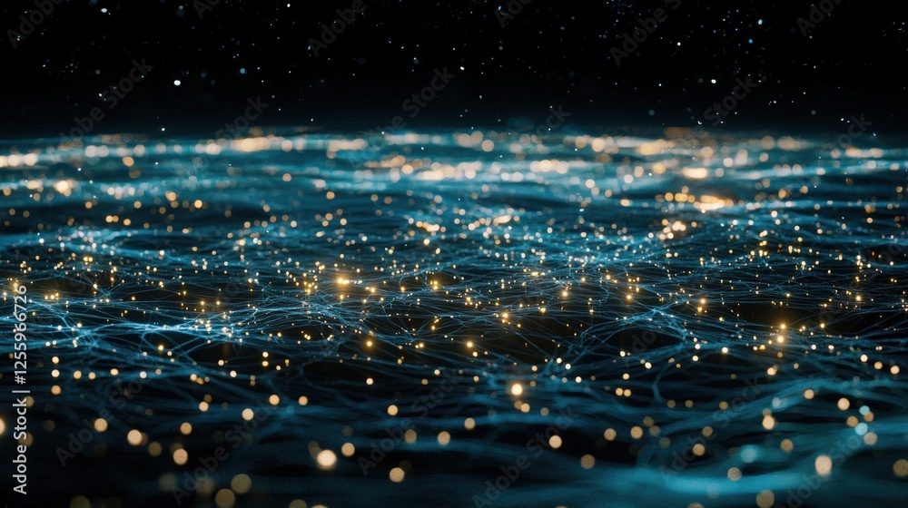 Poster dynamic network visualization digital realm abstract image futuristic environment aerial view connec