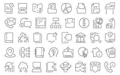 Information and Communication Icons - Data, Knowledge and Connection Line Art Set.