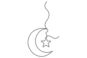 Continuous one line drawing of Moon and star outline vector illustration
