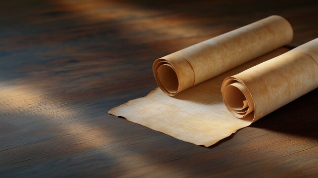 Old megillah scroll with antique texture illuminated by dramatic lighting
