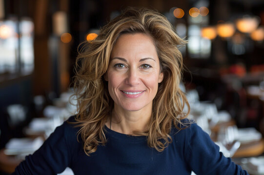 Wedding planner holding clipboard, smiling confidently, surrounded by elegant floral decorations and candlelit tables