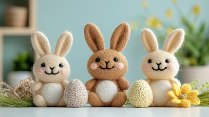 Obraz premium Adorable Felt Easter Bunnies & Eggs