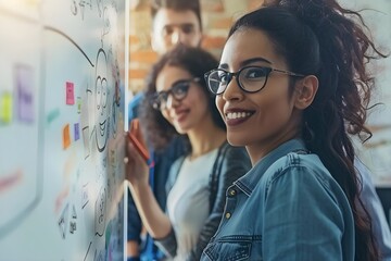 Team Collaboration: Brainstorming Innovative Ideas on a Whiteboard, Fostering Creativity and Developing Strategic Solutions Efficiently in a Modern Workspace.