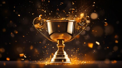 Golden Trophy Isolated on Black Background